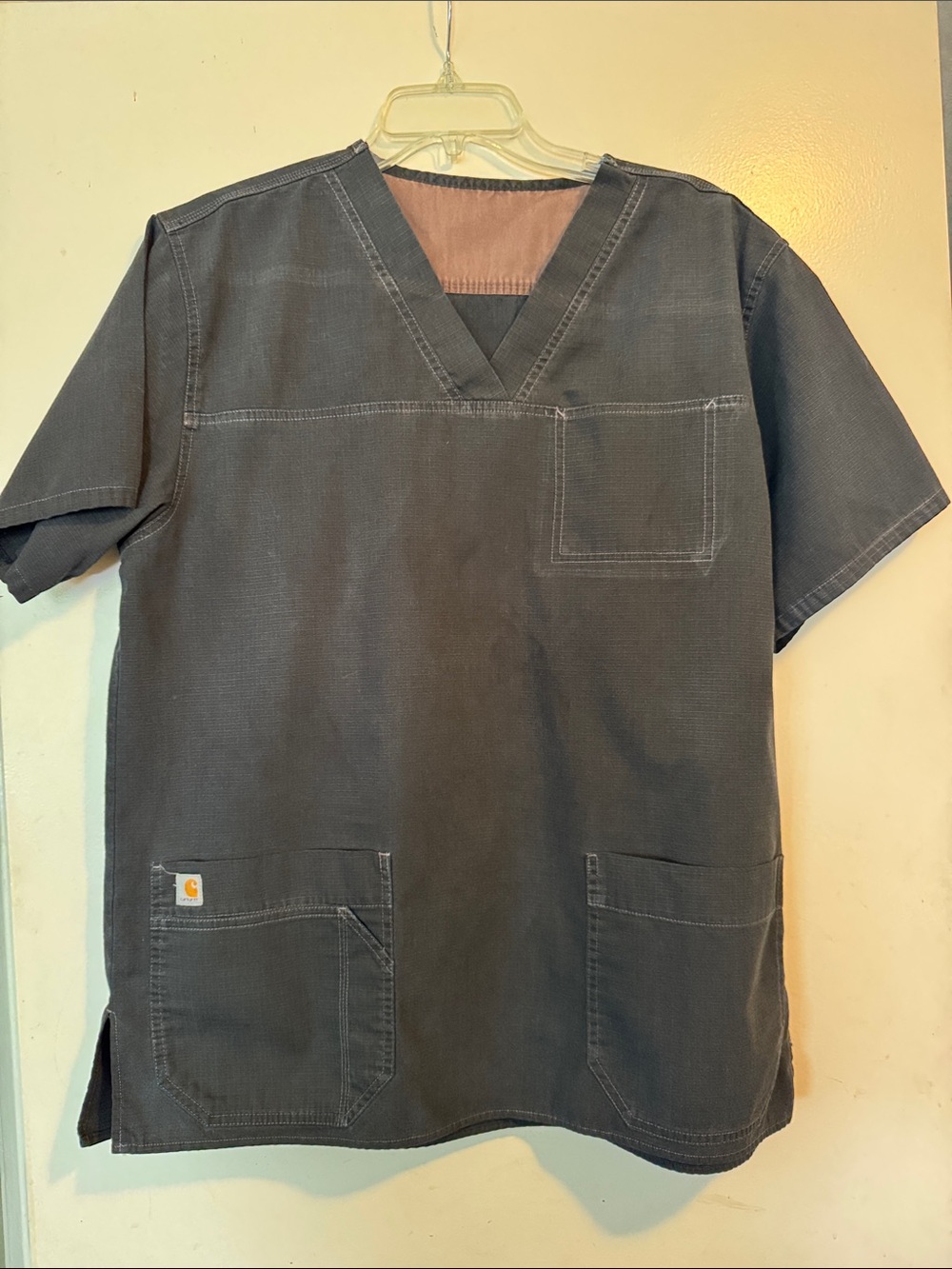 Carhartt Gray V-Neck Utility Scrub Top with Patch Pockets